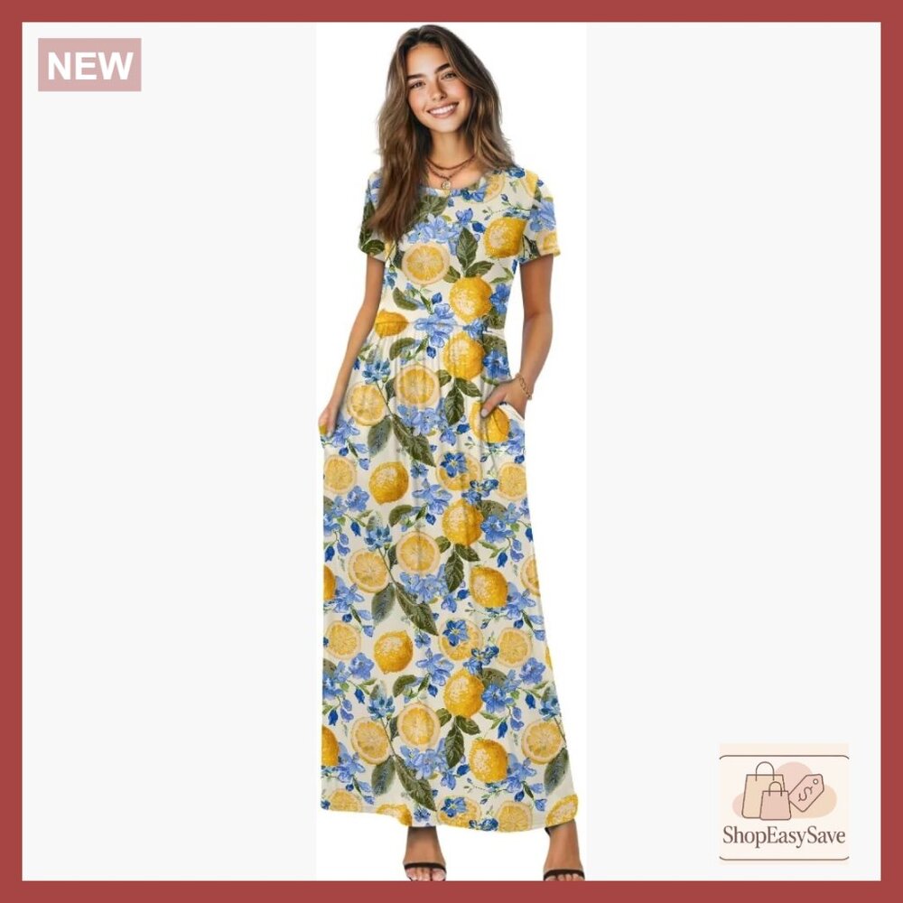 Loose Swing Sundress Casual Maxi Dress with Pockets Soft Polyester Fabric